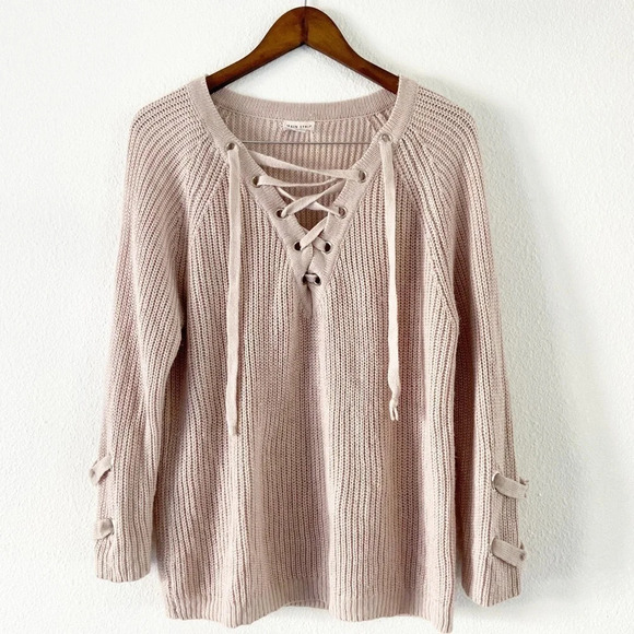 Main Strip Sweaters - Lace Up Sweater Dusty Rose Pink Cozy Chunky Knit Medium Winter Fall Everyday
